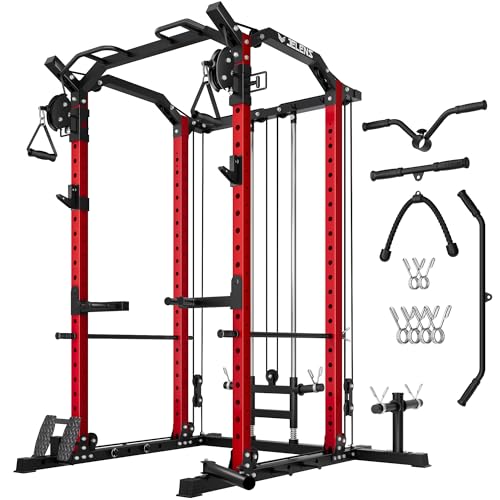 C11 Multi-Function Power Rack, 2000 lbs Power Cage with Adjustable Cable Crossover System and More Training Attachment