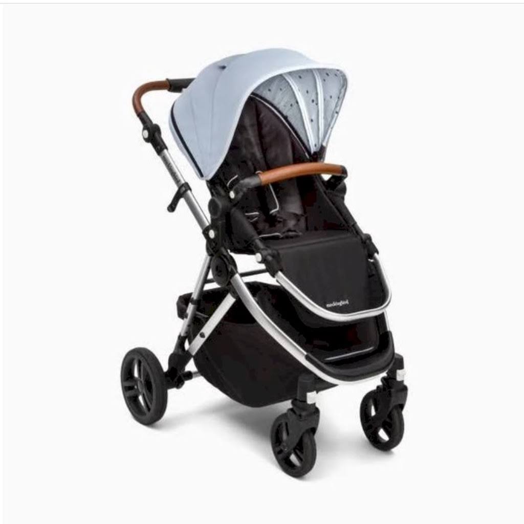 Mockingbird Single Stroller in Sky/Watercolor Canopy/Brown Leather