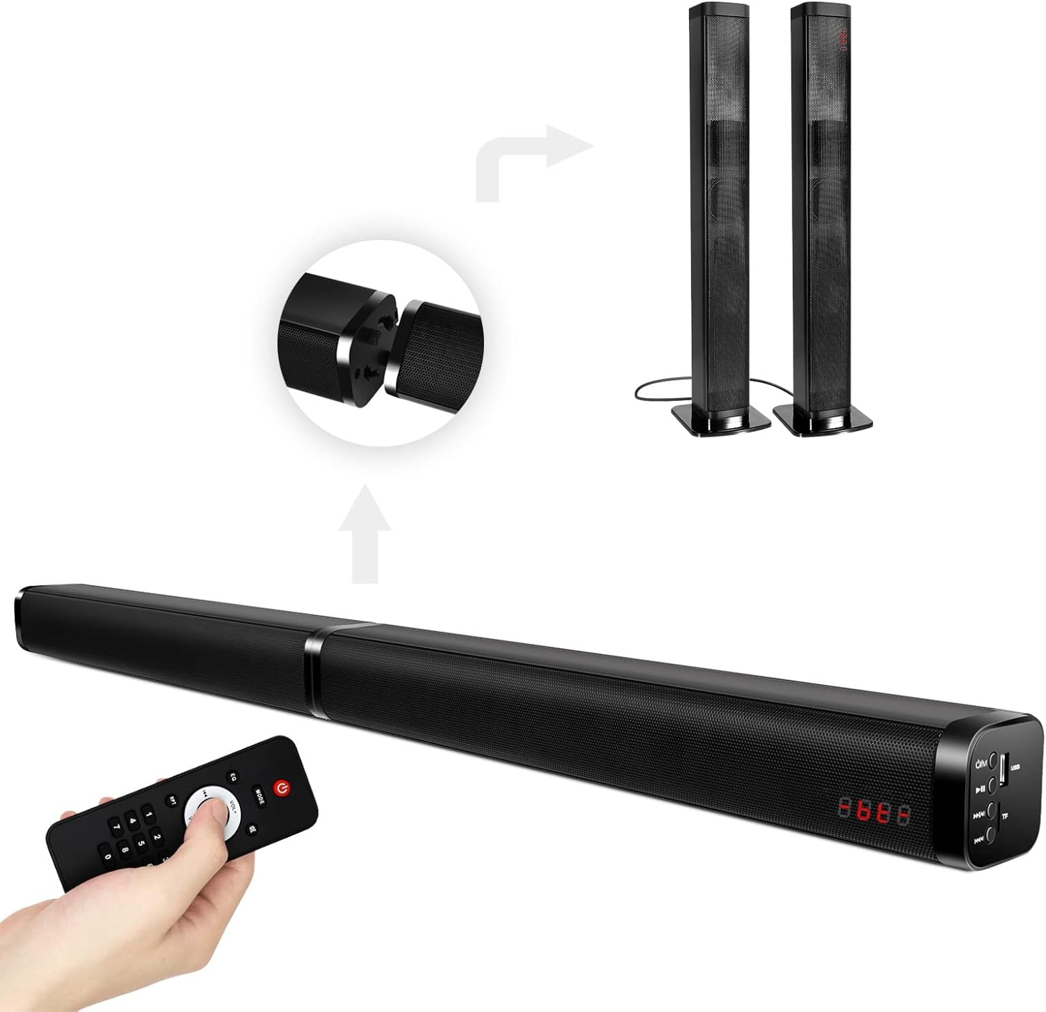Sound Bars for tv, Audio TV Speaker with Surround Sound System,2 in1 Home Theater assembleable Soundbar,4 Driver Speakers,Remote Control,Wall Mounted