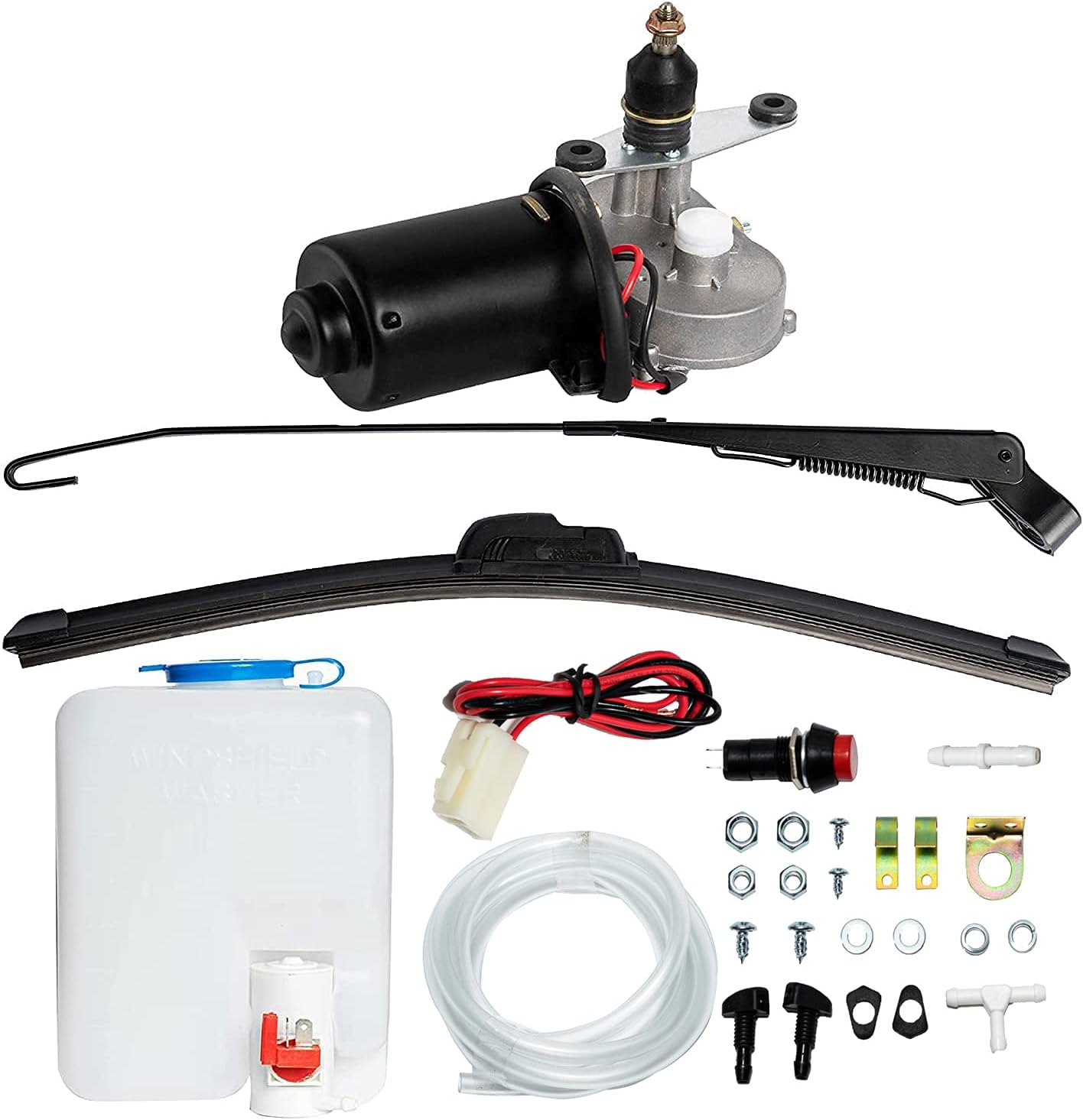 Electric UTV Windshield Wiper Kit with12V Electric Motor, Washer Pump, Wiper Compatible with Polaris RZR 900 1000, Can Am, etc