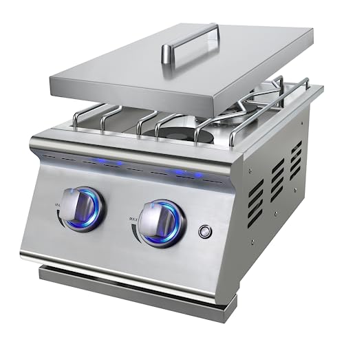 Double Grilling Side Burners for Outdoor Kitchen, 2 * 15,000BTU Liquid Propane Burners, Duty Heavy 304 Stainless Steel, with Natural Gas Kit