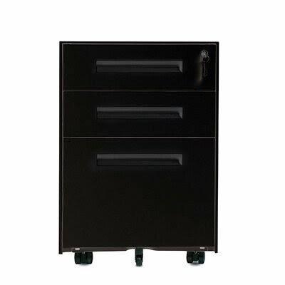 3-Drawer Mobile Metal File Cabinet with Lock and Keys, Black Inbox Zero Color: Black