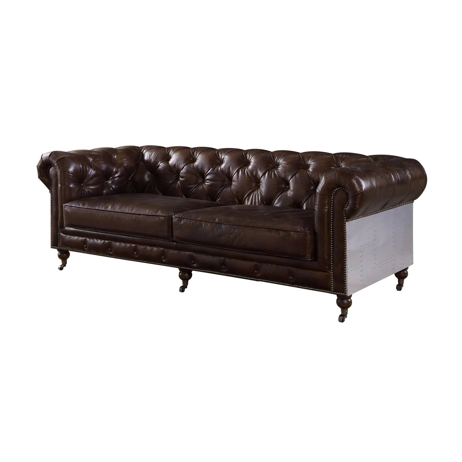 ACME Aberdeen Top Grain Leather Tufted Sofa in Vintage Brown