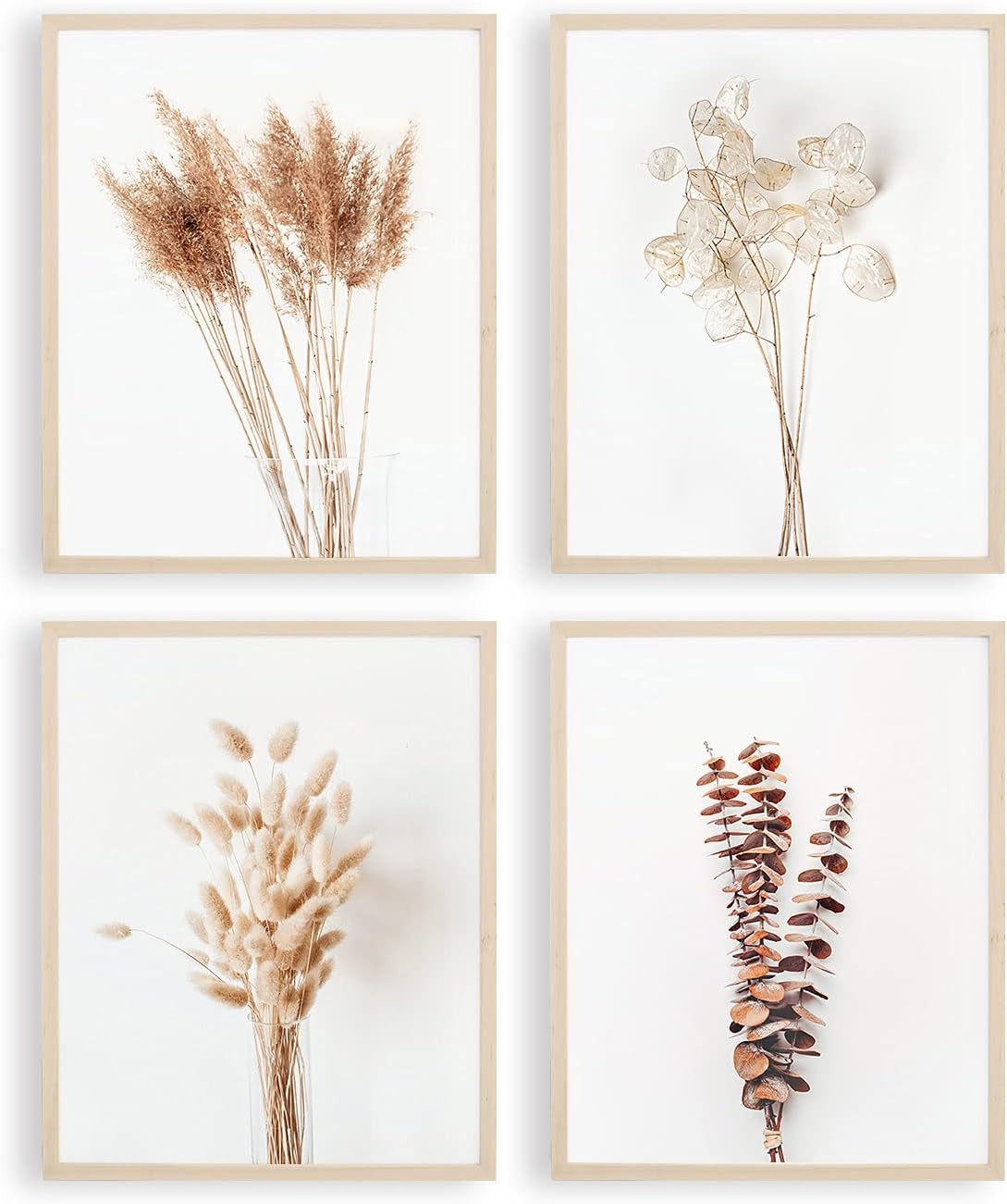 heilkee Boho Wall Art Modern Farmhouse Bathroom Decor Cute Pampas Grass Wall Decor Botanical Prints Beige Room Aesthetic Neutral Kitchen Bedroom
