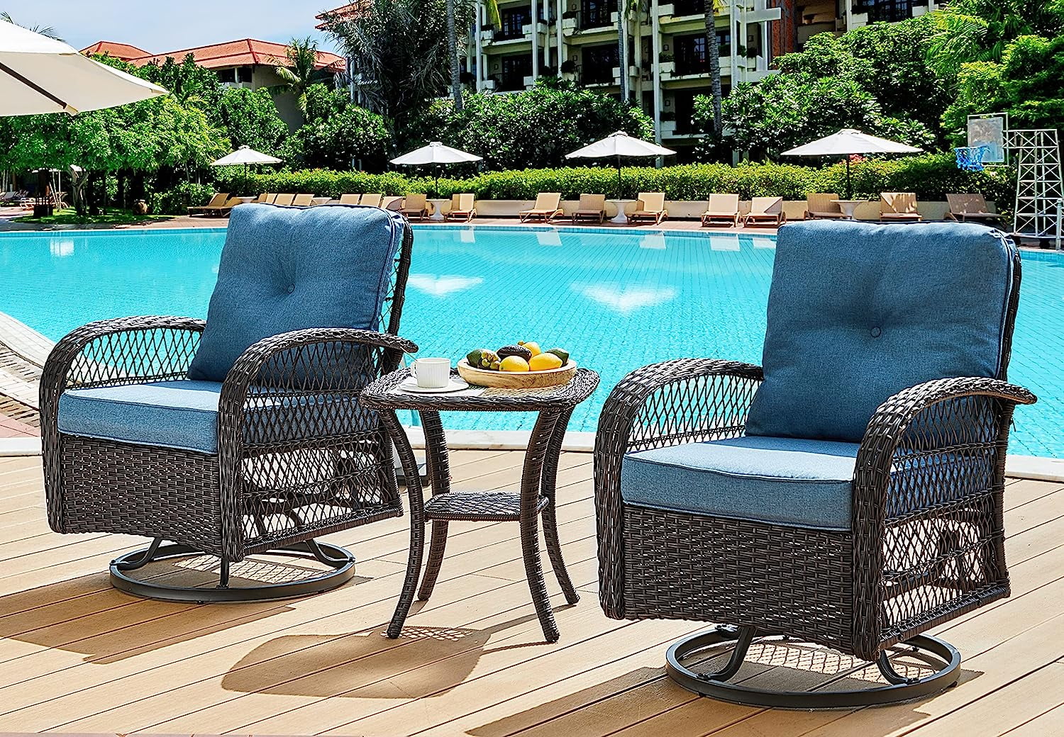 UDPATIO 3 Pieces Patio Furniture Set, Outdoor Swivel Gliders Rocker, Wicker Patio Bistro Set with Rattan Rocking Chair