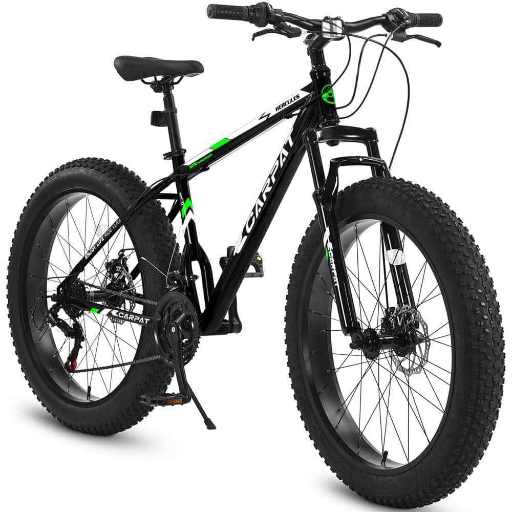 26 in. Black Steel 21 Speed Mountain Bike with Fat Tire - Sports Supplies Online Store
