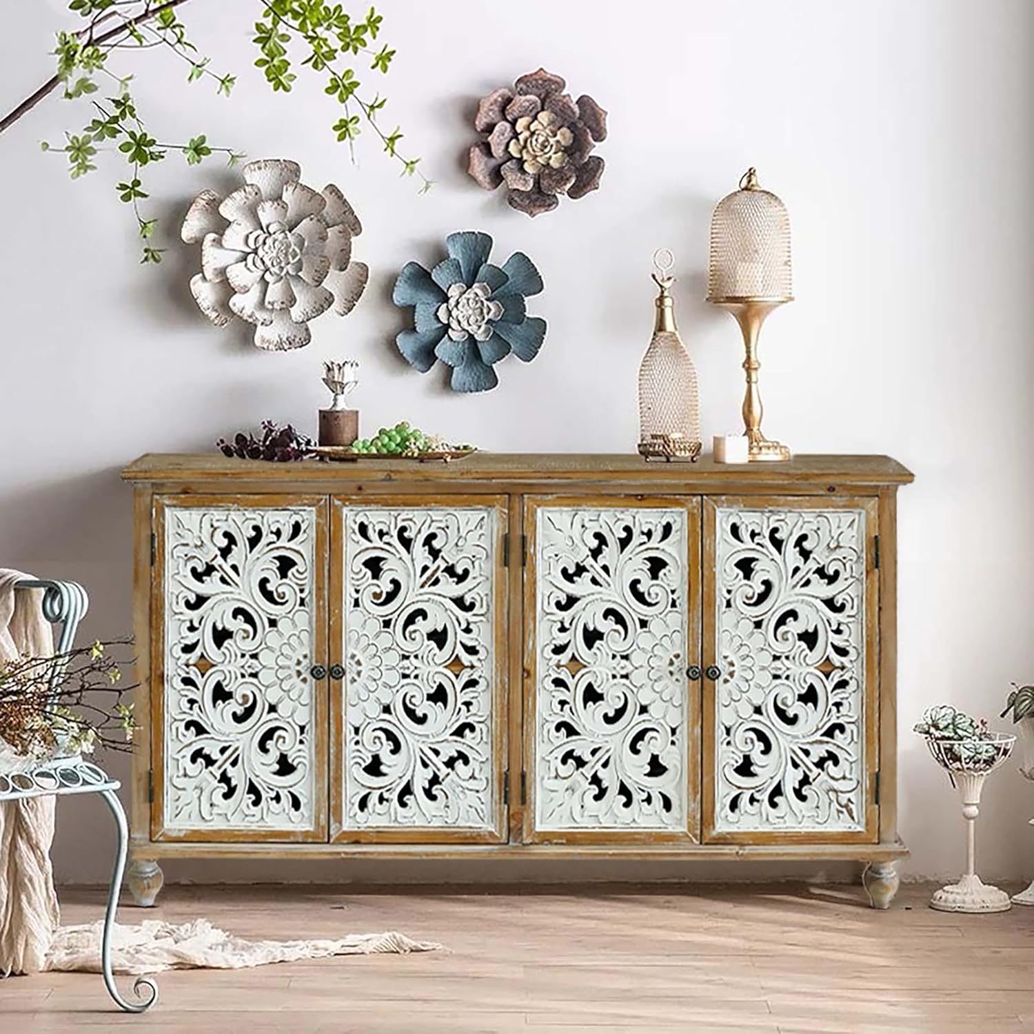 Dolonm Accent Cabinet with 4 Doors, Farmhouse Sideboard Buffet Cabinet with Storage