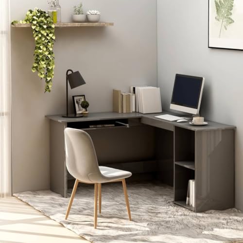L-Shaped Corner Desk High Gloss Gray 47.2"" x 55.1"" x 29.5"" Engineered Wood