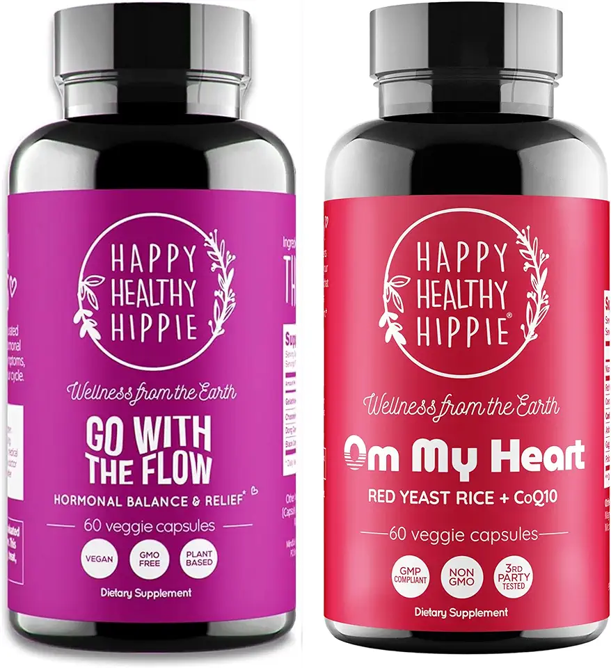 Happy Healthy Hippie Red Yeast Rice with CoQ10 Supplement & Go with The Flow Hormone Balance for Women - Kansas Nuitrition - HNZSDS