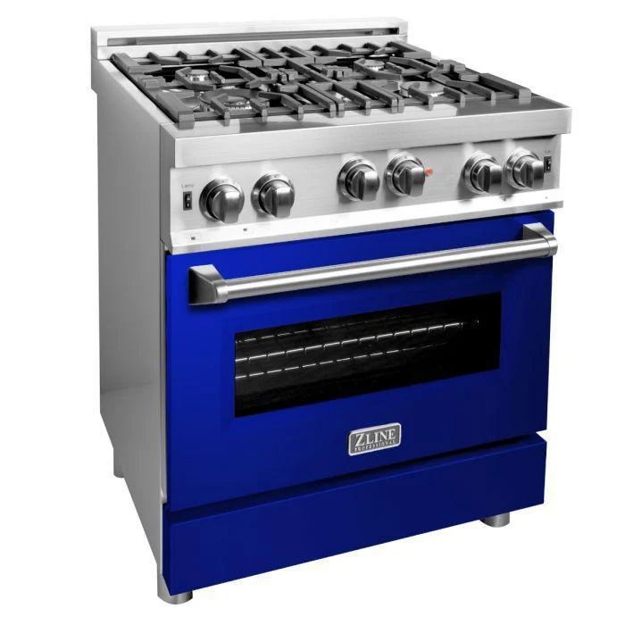 ZLINE 30 in. Professional Gas on Gas Range in Stainless Steel with Blue Gloss Door, RG-BG-30