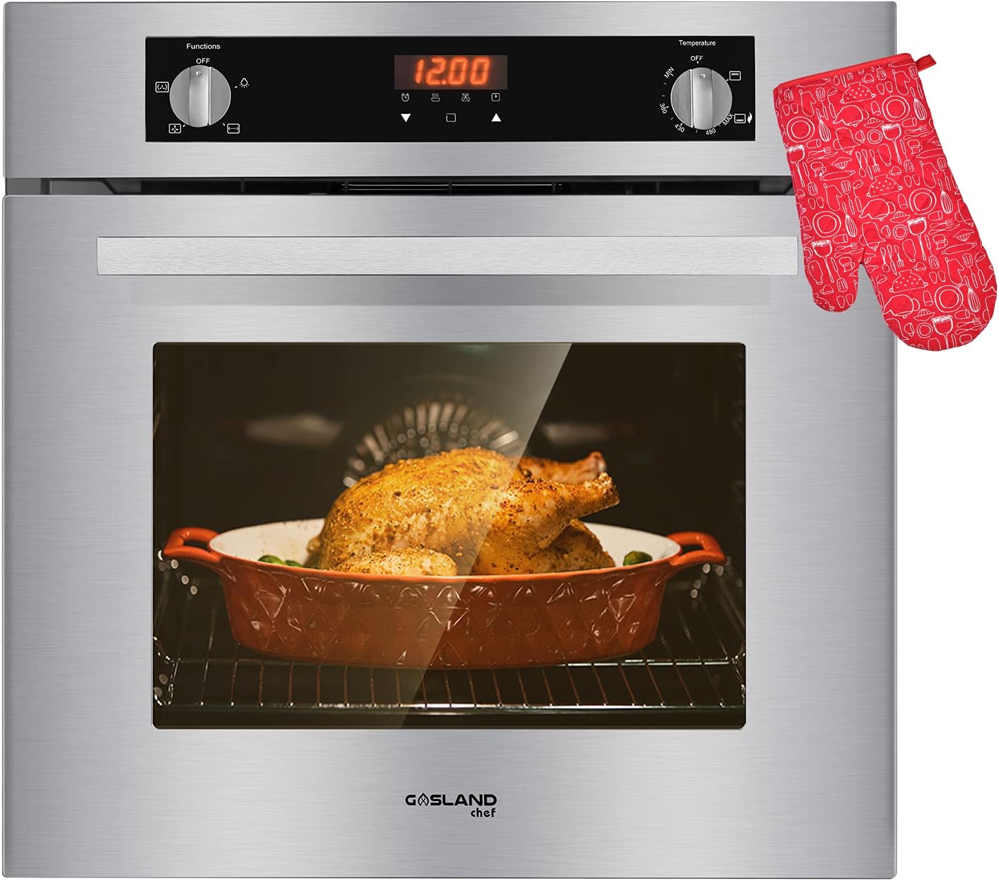 Single Wall Oven, GASLAND Chef GS606DS 24 Built-in Natural Gas Oven, 6 Cooking Functions Convection Gas Wall Oven with Rotisserie