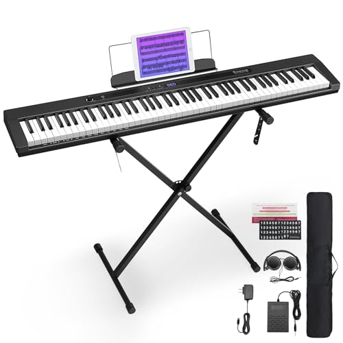 Starfavor 88 Key Piano Keyboard, Compact Bluetooth Digital Piano with Full-size Semi Weighted 88 Keys, Budget Electric Keyboard Piano with Stand