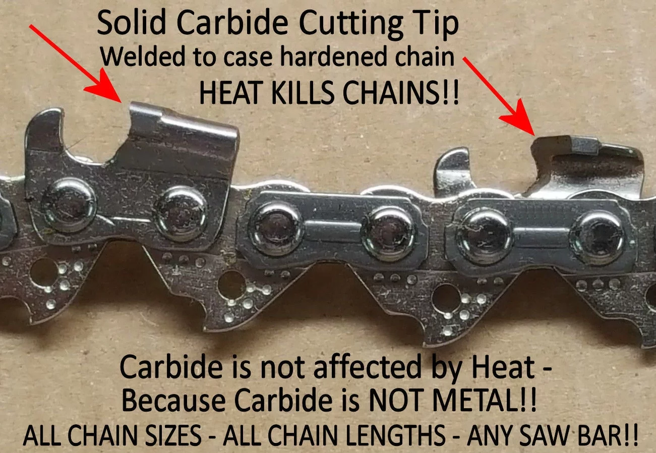 Solid Carbide Tip Chainsaw Chain H72 for 18" Poulan Pro? 0.325" 0.050 72DL - Curated Treasures Market