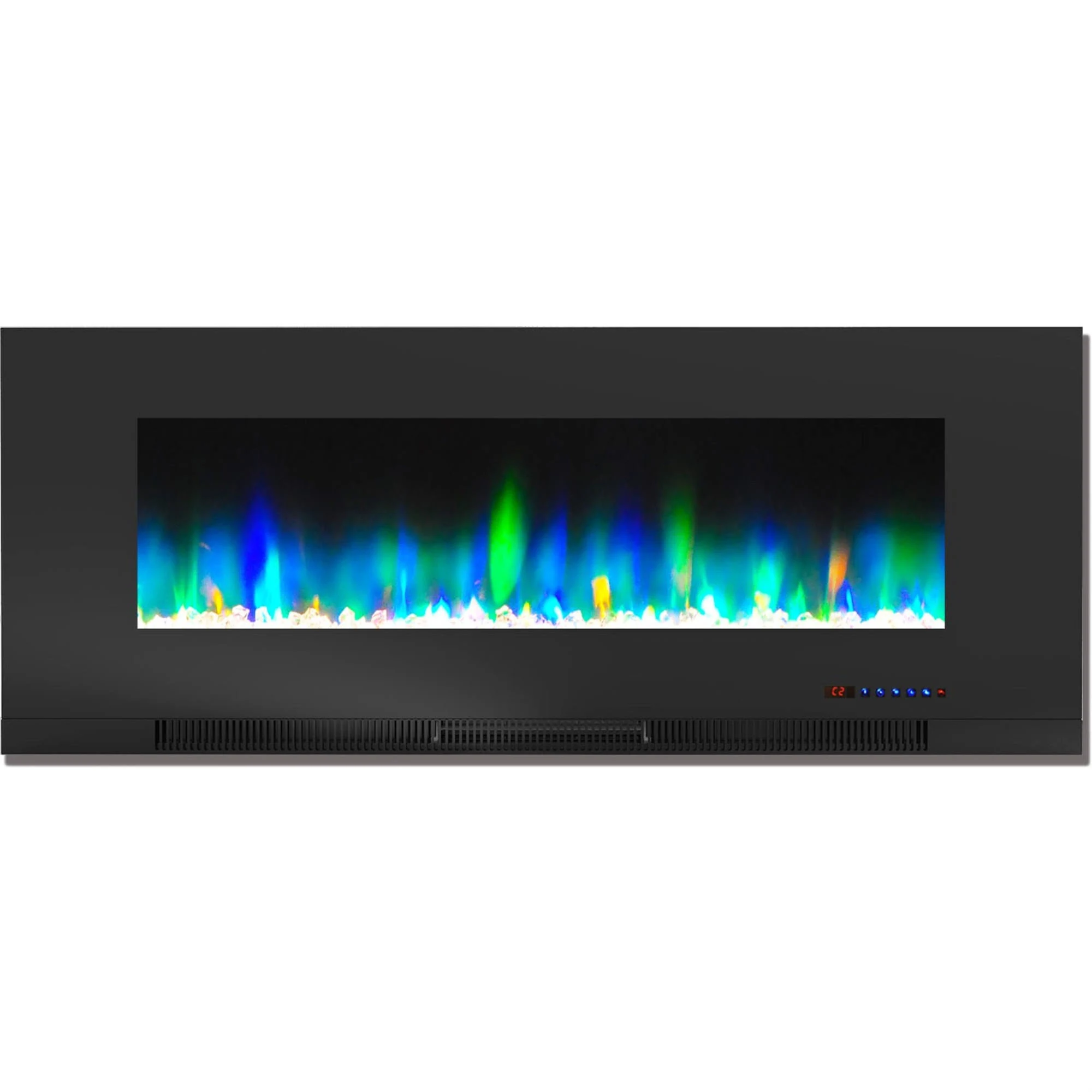 Cambridge 50 in. Wall-Mount Electric Fireplace with Multi-Color Flames and Crystal Rock Display - Black