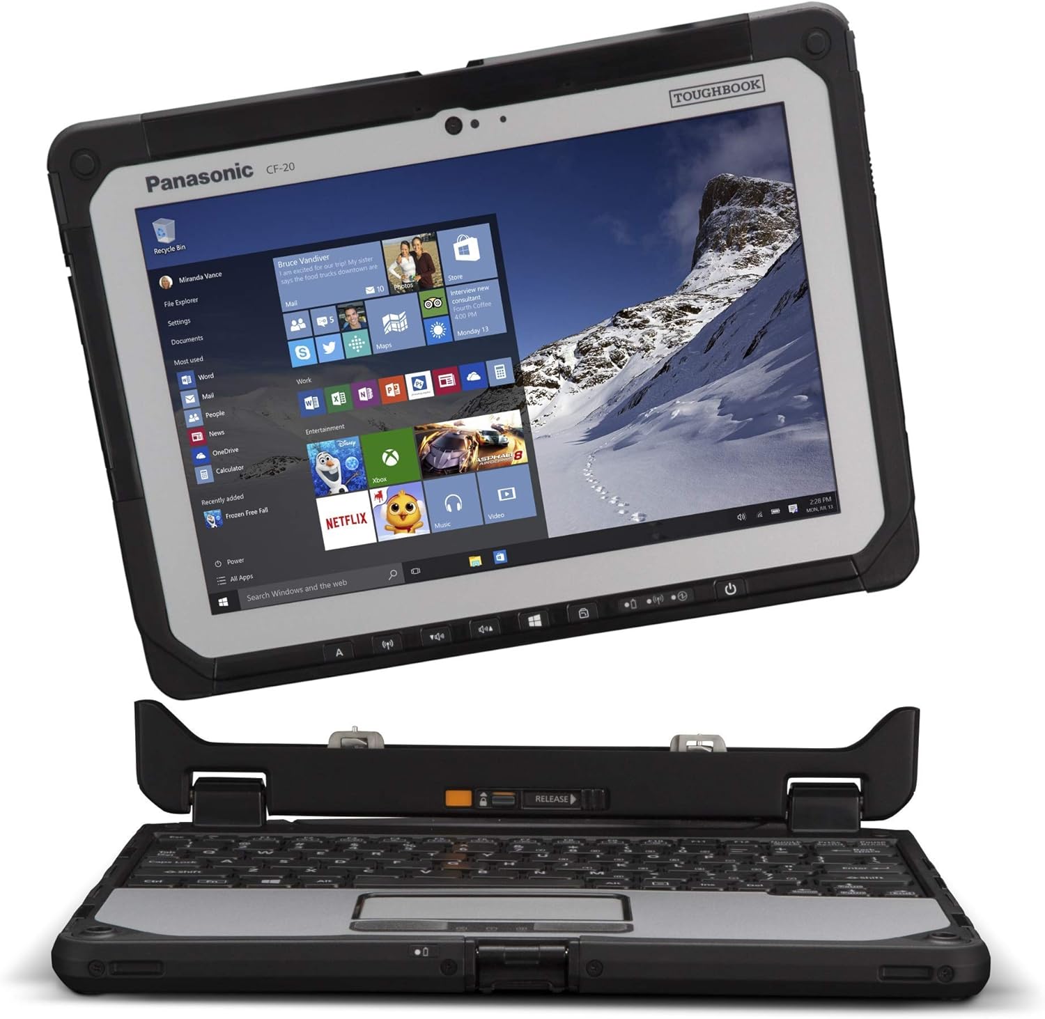 Panasonic Toughbook CF-20, 10.1" Multi Touch, 1920 x 1200, m5-6Y57@1.1GHz, 8GB, 128GB SSD, Wi-Fi, Bluetooth, Dual Pass, Webcam, Rear Camera