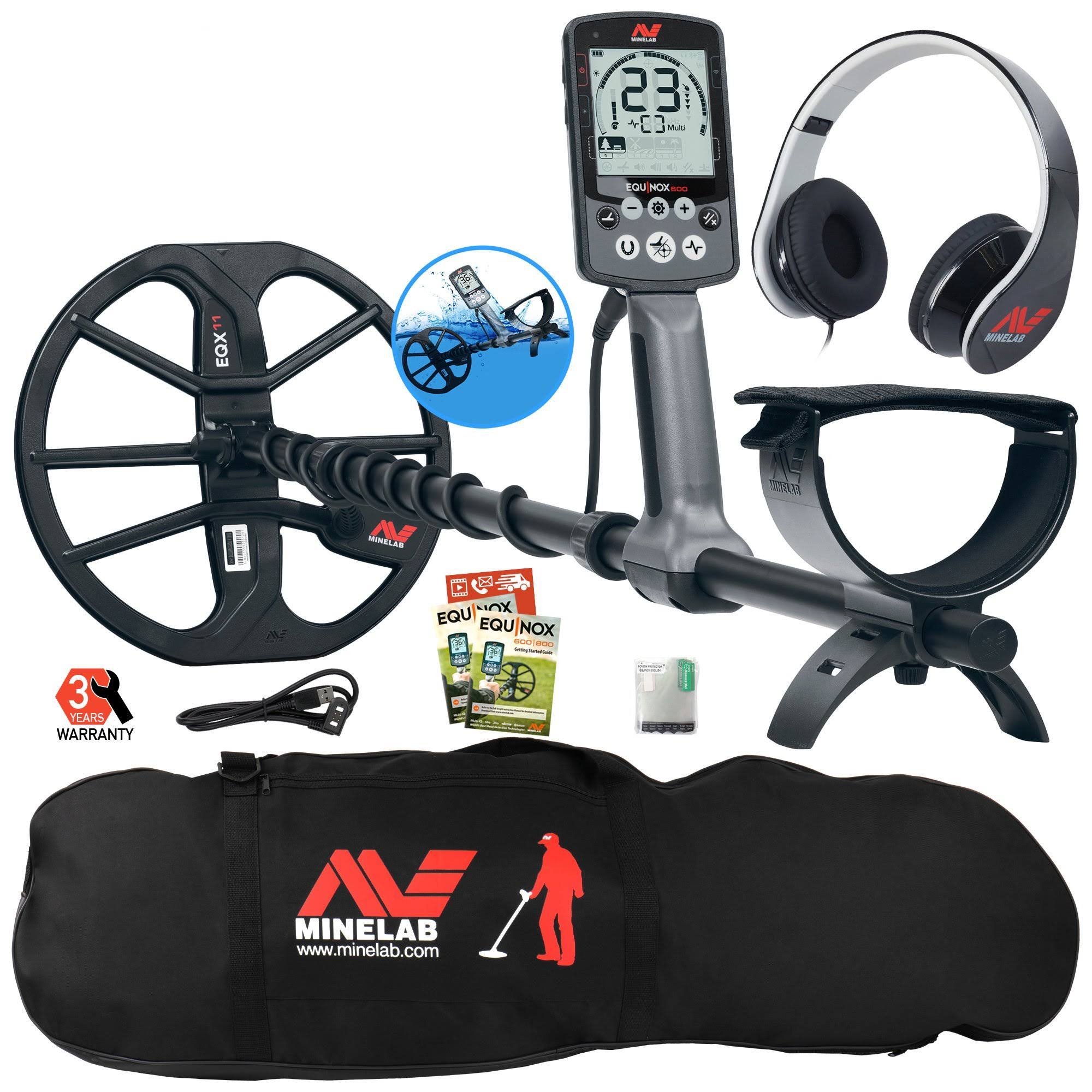 Minelab Equinox 600 Multi-IQ Metal Detector with Black Padded Carry Bag
