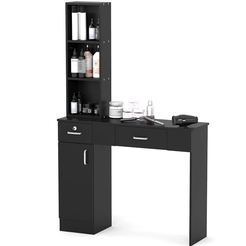 Modern Compact Salon Station No Mirror, Locking Beauty Spa Salon Stations for Hair Stylists with Ample Storage - Ideal for Home Salon, Bedroom