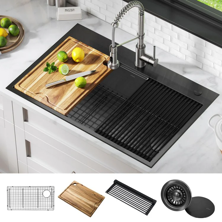Kore Workstation 33" Single Bowl 16-Gauge Stainless Steel Drop-In Kitchen Sink with Accessories