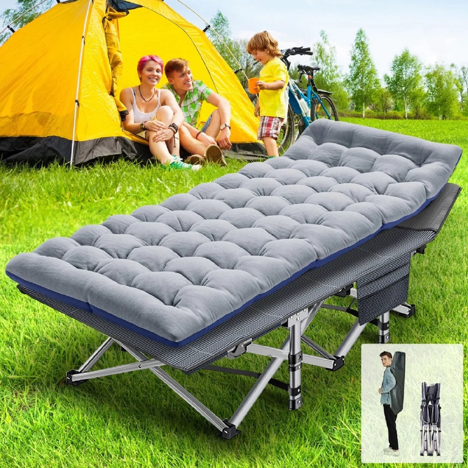Lilypelle Folding Camping Cot Bed for Adult, Double Layer Oxford Strong Heavy Duty Sleeping Cots with Carry Bag