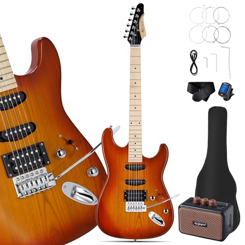 Leo Jaymz 39" Full Size ST Style Electric Guitar Starter Kit with SSH Pickup, 5W Portable Amp, Tuner, Gig Bag, Strap & Accessories (Violet Ocean)