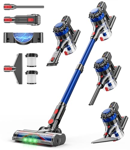 Cordless Vacuum Cleaner, 500W/40Kpa Vacuum Cleaners for Home, 60Mins Stick Vacuum with LED Display, Anti-Tangle & Wall Mount Charging