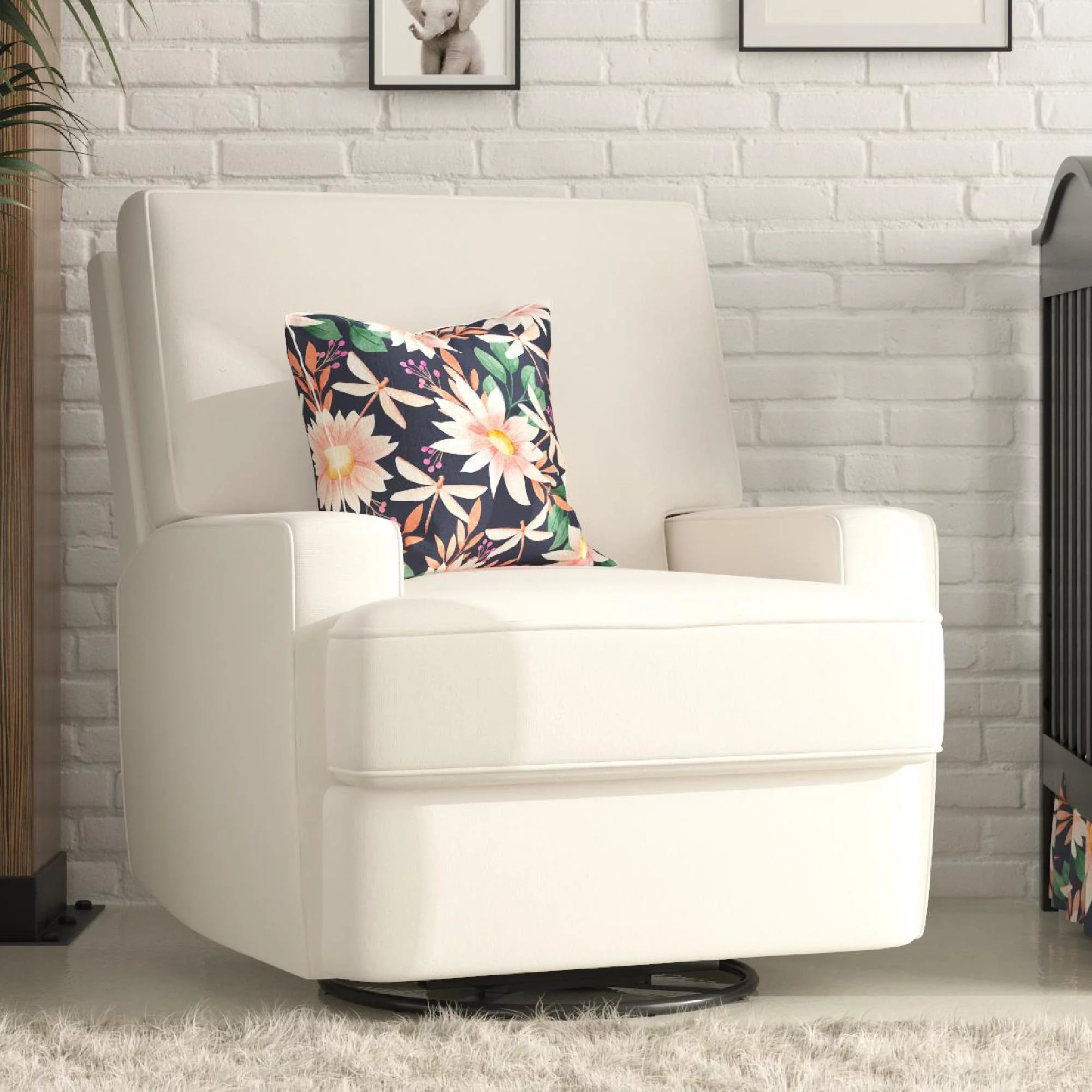 Baby Relax Rylan 4-in-1 Swivel Glider Rocker Recliner Chair, White Linen
