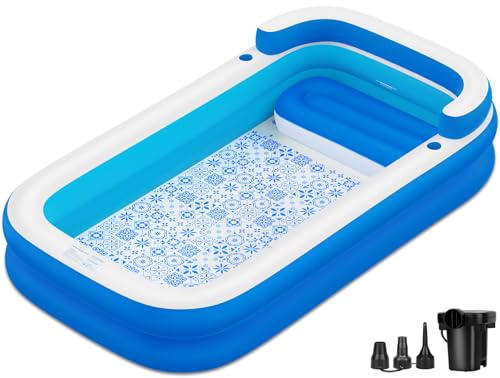 Large Inflatable Swimming Pool, 120" X 85" X 26" Oversized Thickened Blow Up Pools for Adult, Inflatable Pool with Seat and Pump