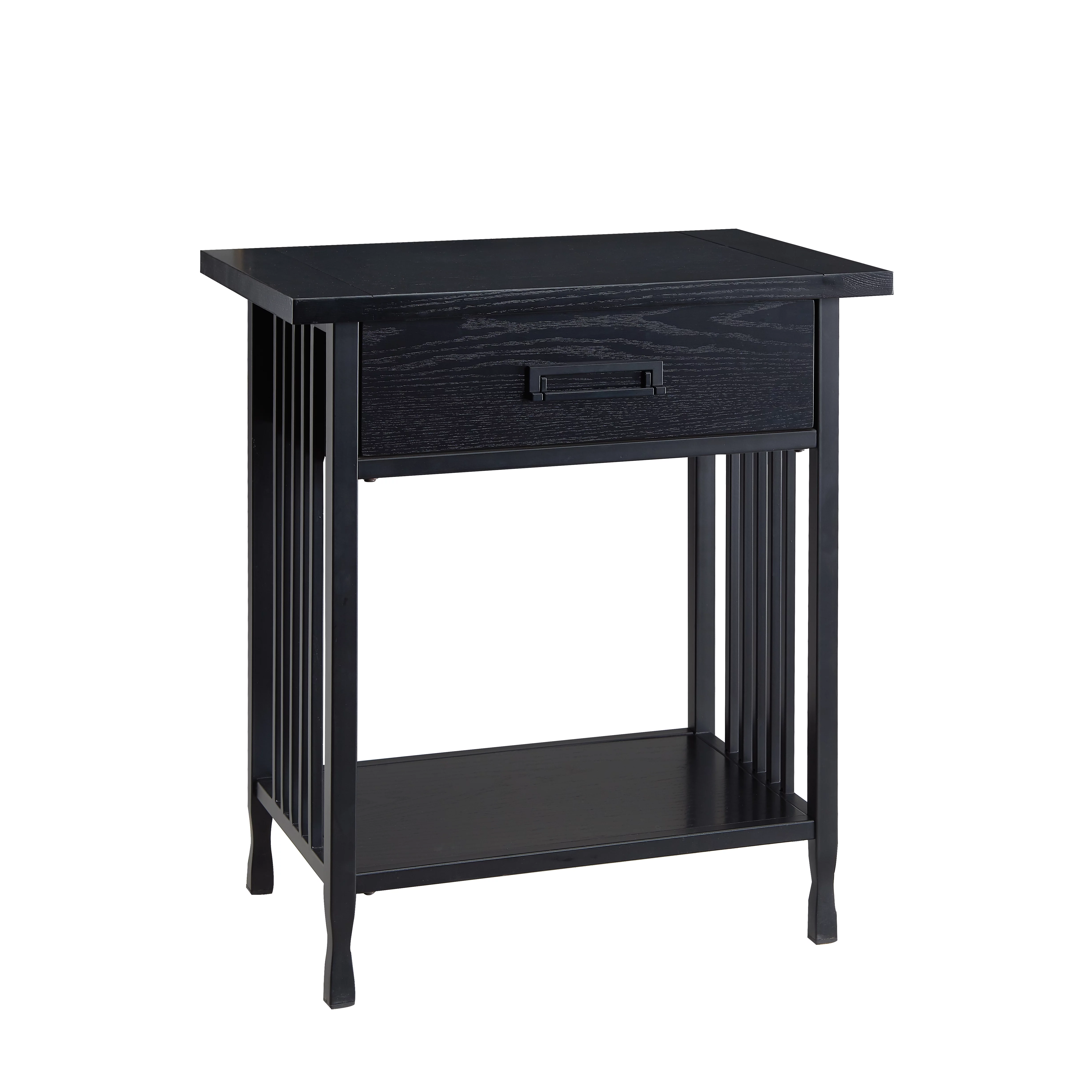 Leick Home 11222-BK Ironcraft Rustic One Drawer Nightstand Side Table, Black Wash