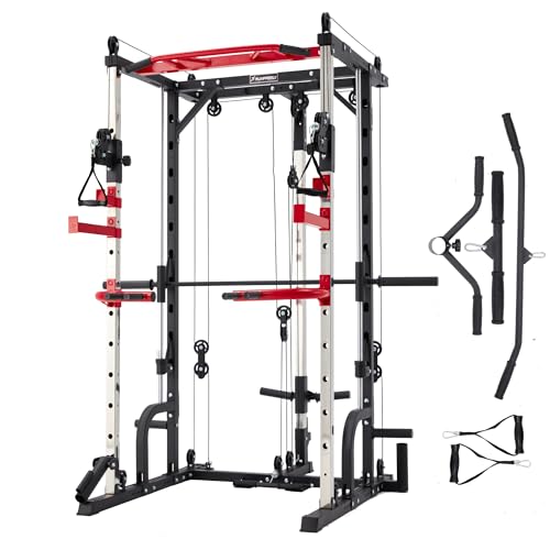 Smith Machine Home Gym with Cable Crossover, All-in-ONE Trainer Power Cage Smith for Strength Training