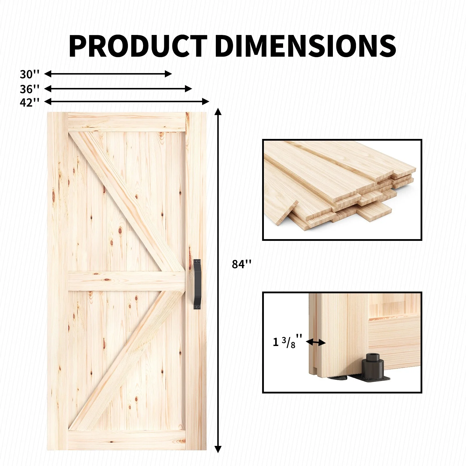 Mixoy K-Frame Sliding Barn Door with 6.6ft Barn Door Hardware Kit & Handle,DIY Unfinished Solid Spruce Wood Panelled Slab 36in x 84in - Natural