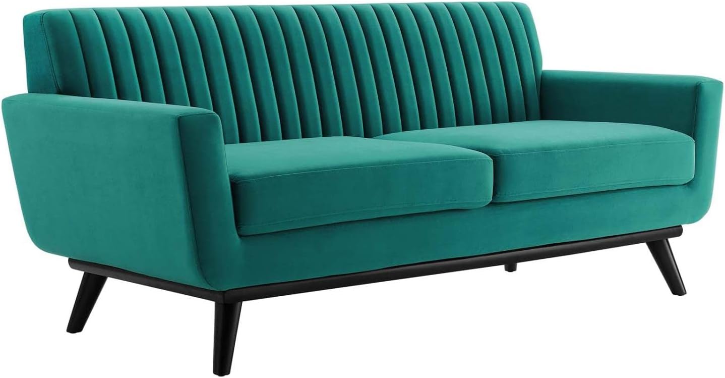 Modway Engage Channel Tufted Performance Velvet Loveseat in Teal