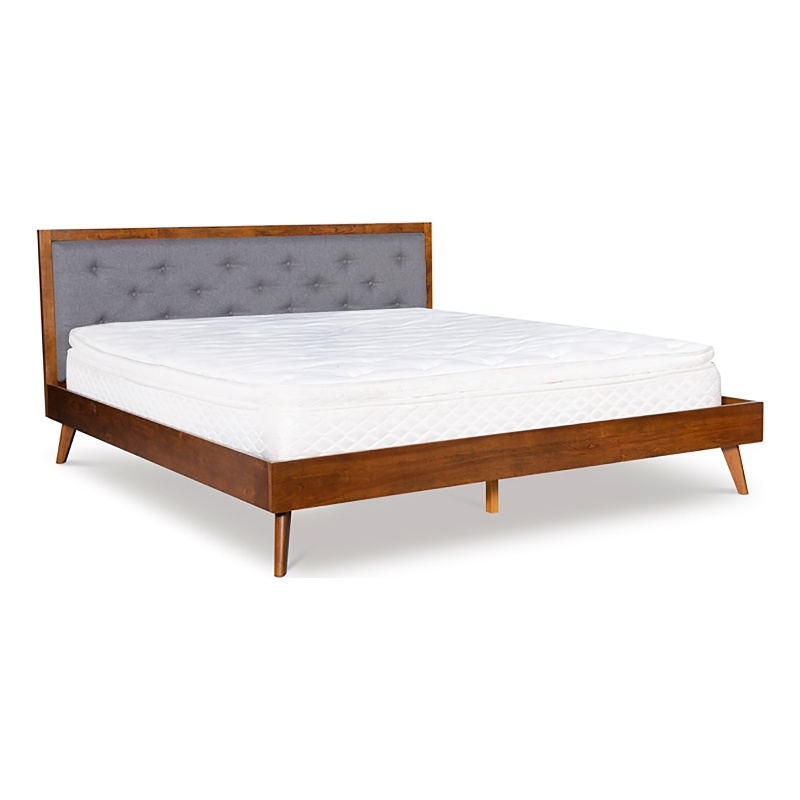 Allora Mid-Century Wood/Polyester King Platform Bed in Medium Brown