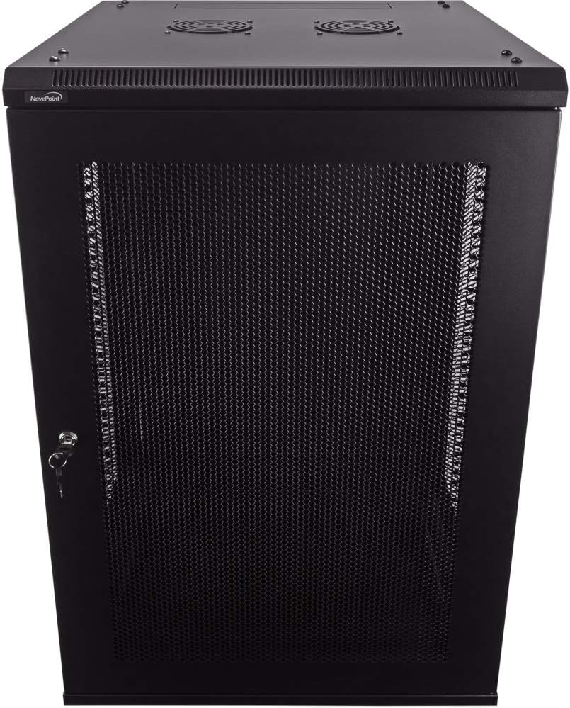NavePoint 18U Deluxe IT Wallmount Cabinet Enclosure 19-Inch Server Network Rack with Locking Perforated Door 24-Inches Deep Black