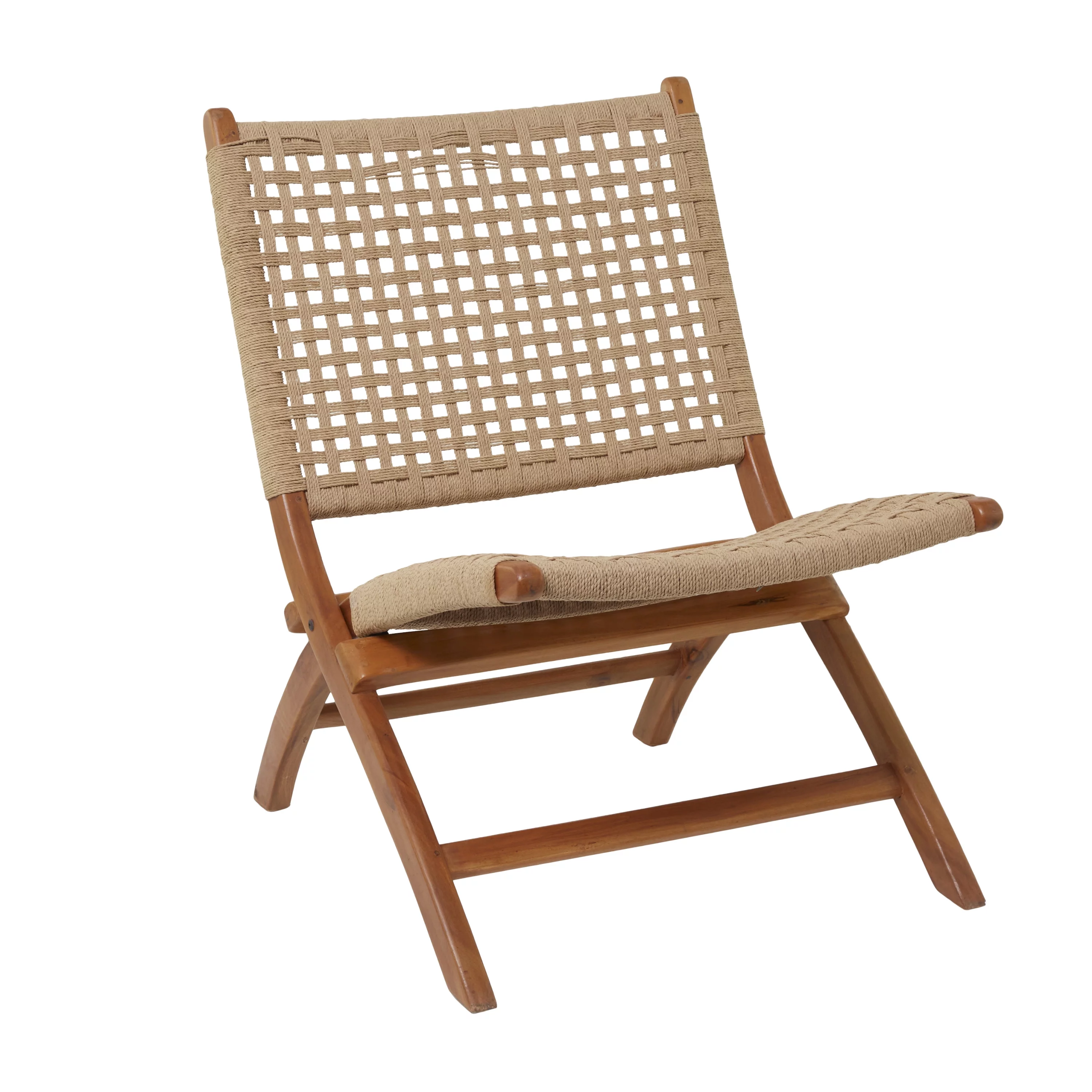 DecMode Wood Handmade Woven Lounge Chair, Brown