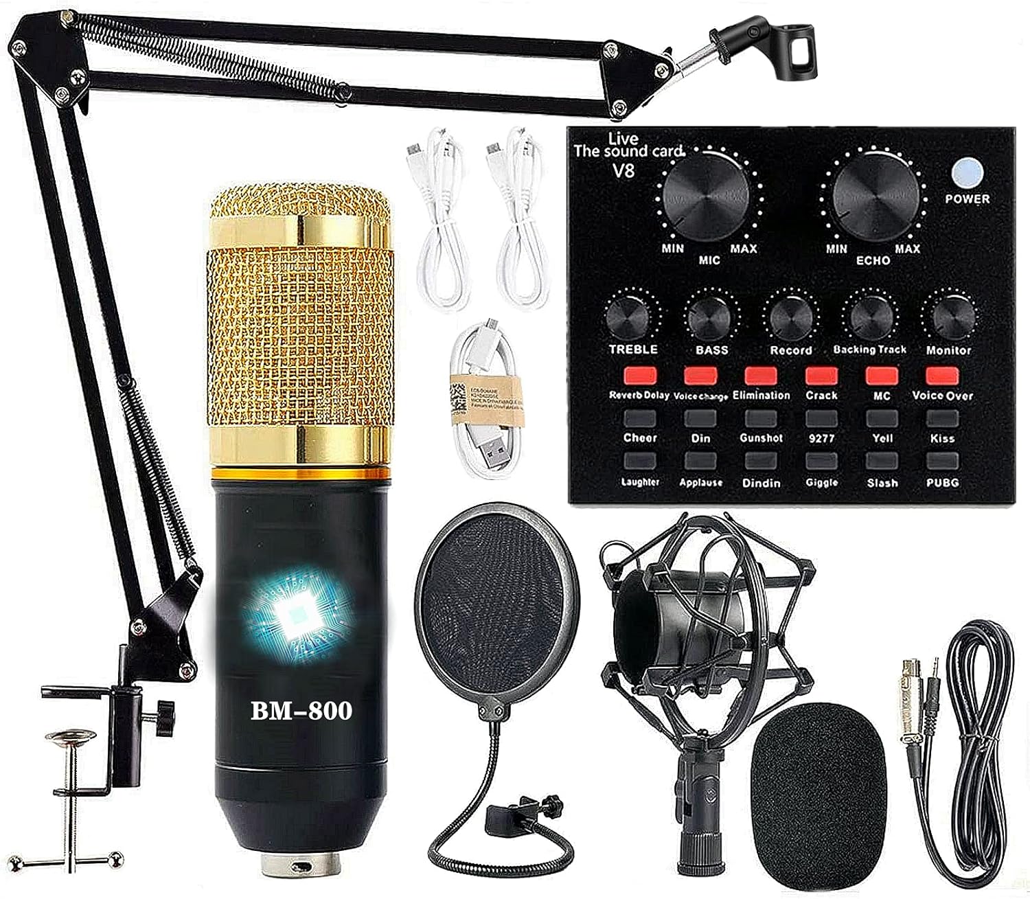 Podcast Equipment Bundle, BM-800 Recording Studio Package with Voice Changer, Live Sound Card