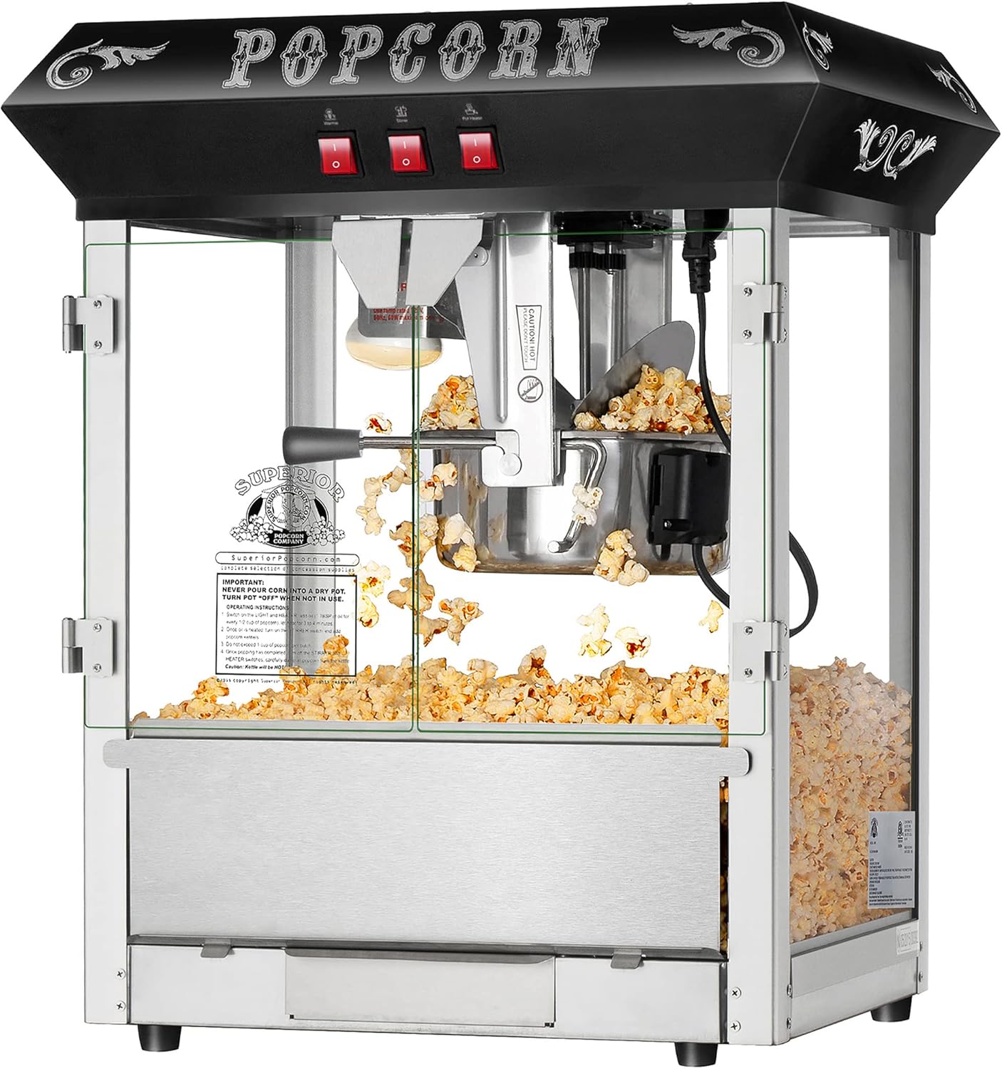 Superior Popcorn Hot and Fresh Popcorn Machine - Black, 8 Ounces