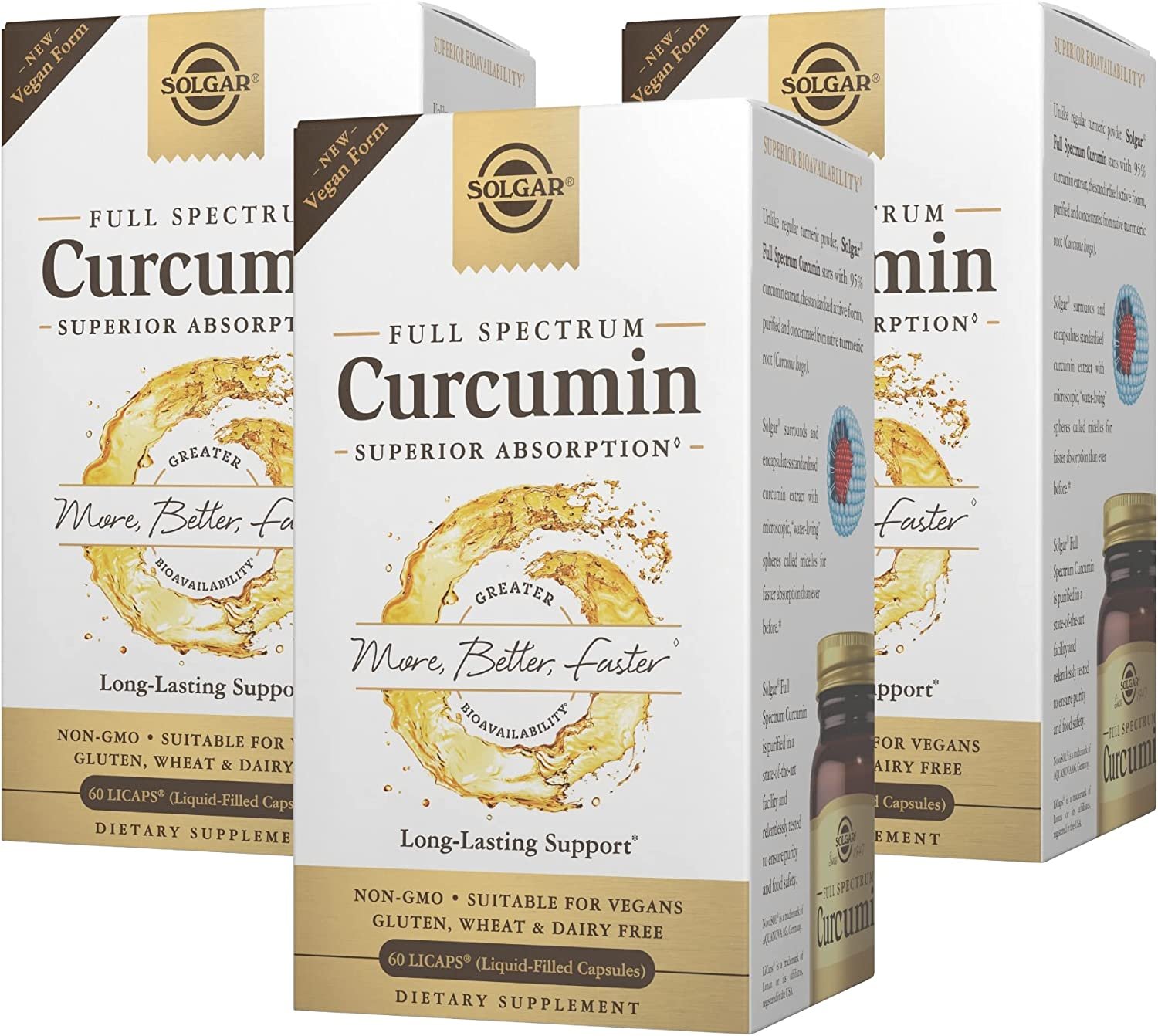 Solgar Full Spectrum Curcumin Liquid Extract, 60 Softgels - 3 Pack - Faster Absorption - Brain, Joint & Immune Health - Long Lasting Support