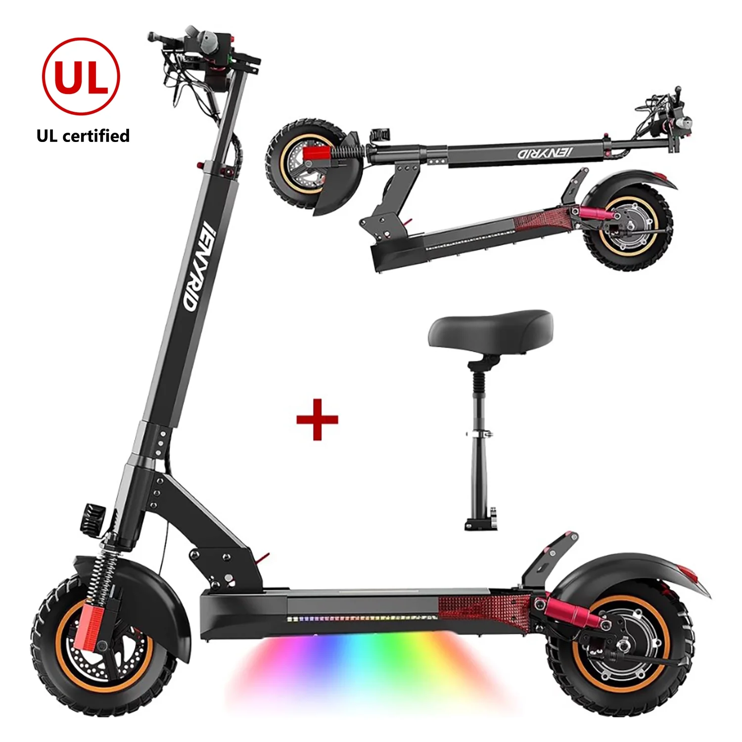 iENYRID M4 Foldable Electric Scooter Adult Electric Skateboard with Seat, 600W Commuter E-Scooter Bikes for Teens Adults w/ 10'' off road Tires