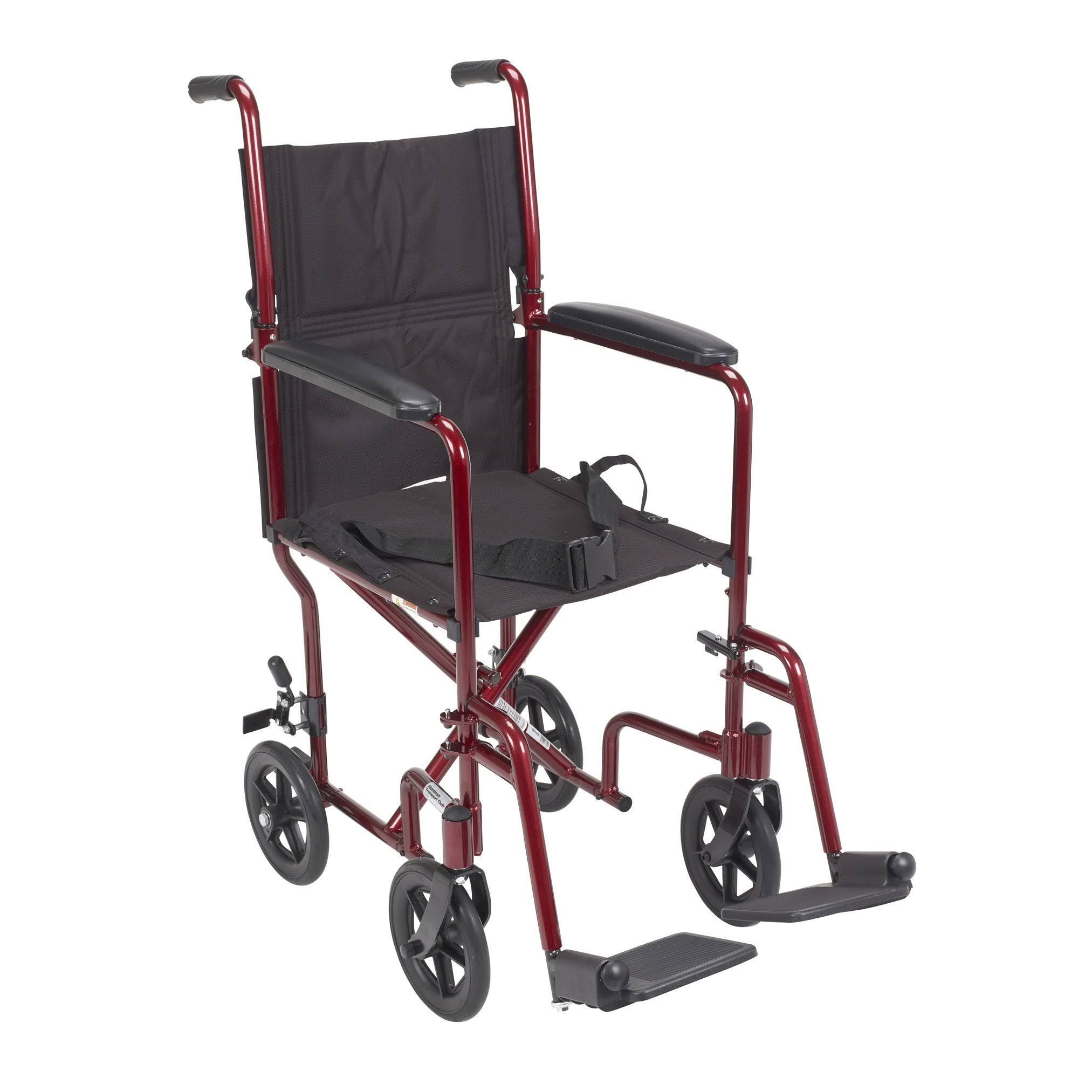 Drive Medical Deluxe Lightweight Aluminum Transport Wheelchair, Red, 17x22