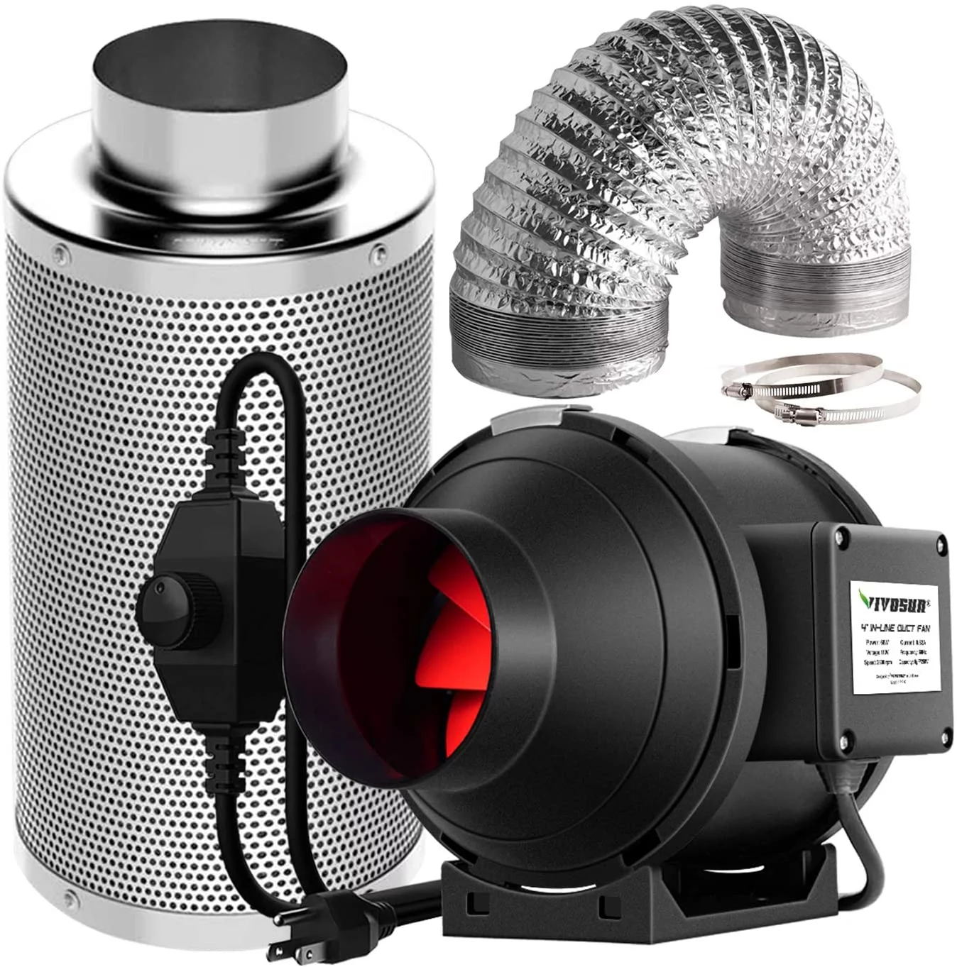 VIVOSUN Ventilation Kit 6 Inch 390 CFM Inline Fan with Speed Controller, 6 Inch Carbon Filter and 16 Feet of Ducting for Grow Tent