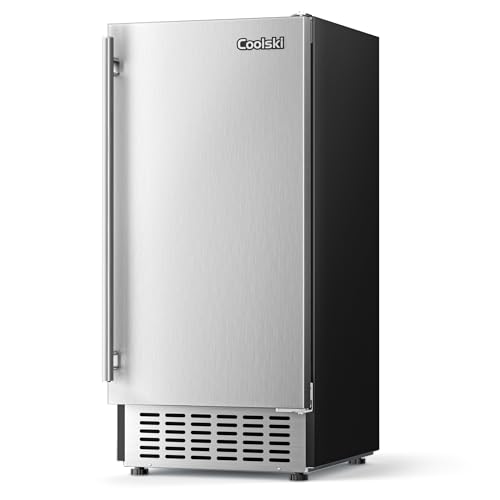 Coolski 15" W Commercial Under Counter Ice Maker Machine, 80 LBS/Day Stainless Steel Built-in Freestanding Ice Maker with Water Filter