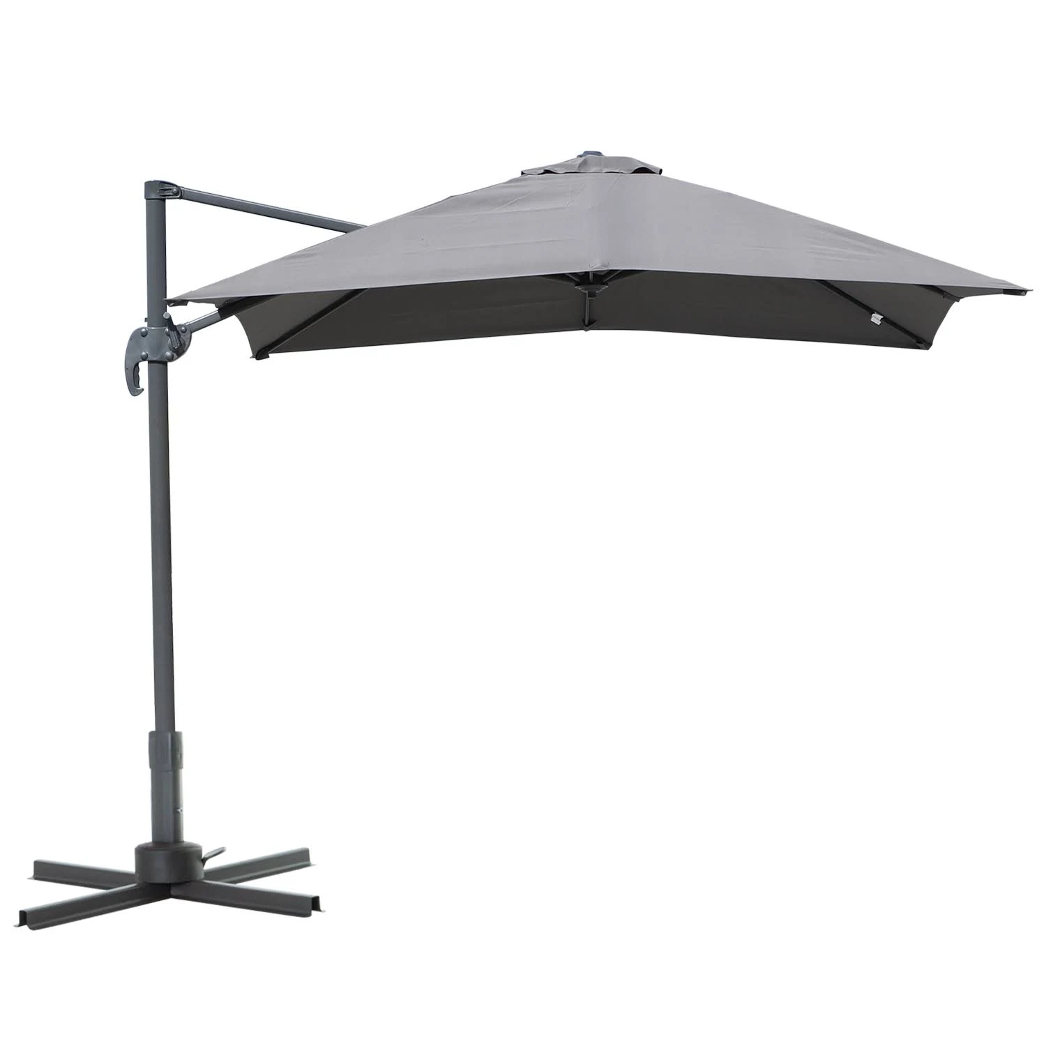 Outsunny 8& x 8& Square Offset 360 Degree Cantilever Market Patio Umbrella with Cross Base - Grey