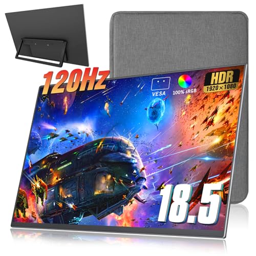 18.5 inch Portable Monitor + Sleeve 120Hz 1080P,100% sRGB FHD HDR USB HDMI with VESA Ultra Slim Portable Laptop Office Monitor