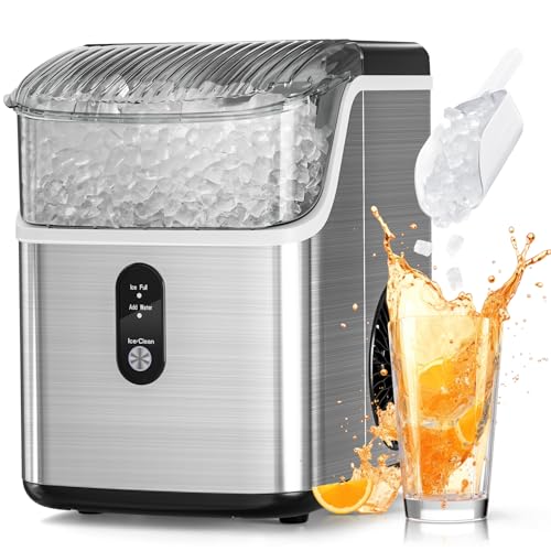 Nugget Ice Makers Countertop, Pebble Ice Machine with Chewable Pellet Ice, 34Lbs/24H, Self-Cleaning, Sonic Ice, One-Click Operation, for Kitchen
