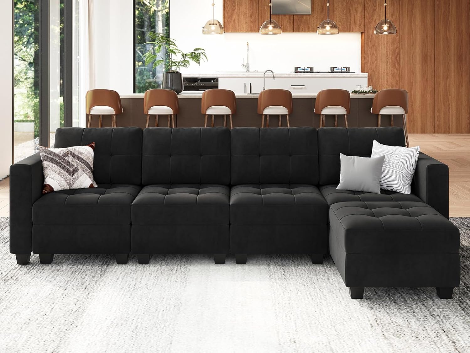 Belffin Modular Sectional Sofa Couch with Storage Seats and Ottomans, Velvet Convertible Sofa with Reversible Chaise, 5 Piece Sofa Sectionals
