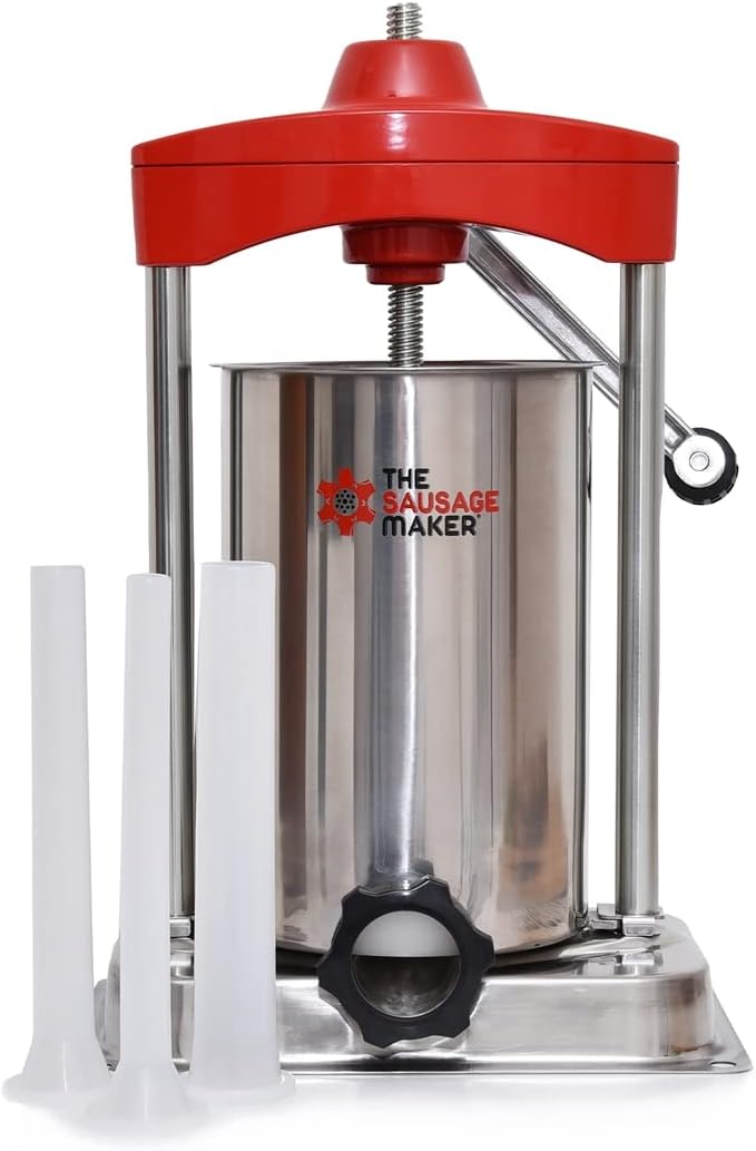 The Sausage Maker - 15 lb. Heavy Duty Vertical Sausage Stuffer - Includes Stuffing Tubes - Stainless Steel Frame, Metal Gears