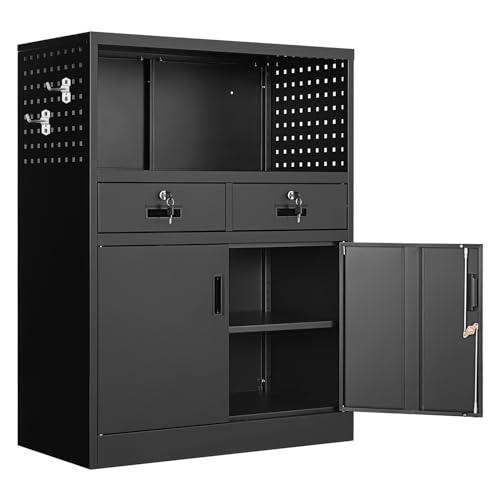 Yizosh Locking Cabinet with 2 Drawers, Metal Storage Cabinet with Locking Doors and Shelves - 41.3" Steel Lockable Storage Cabinet