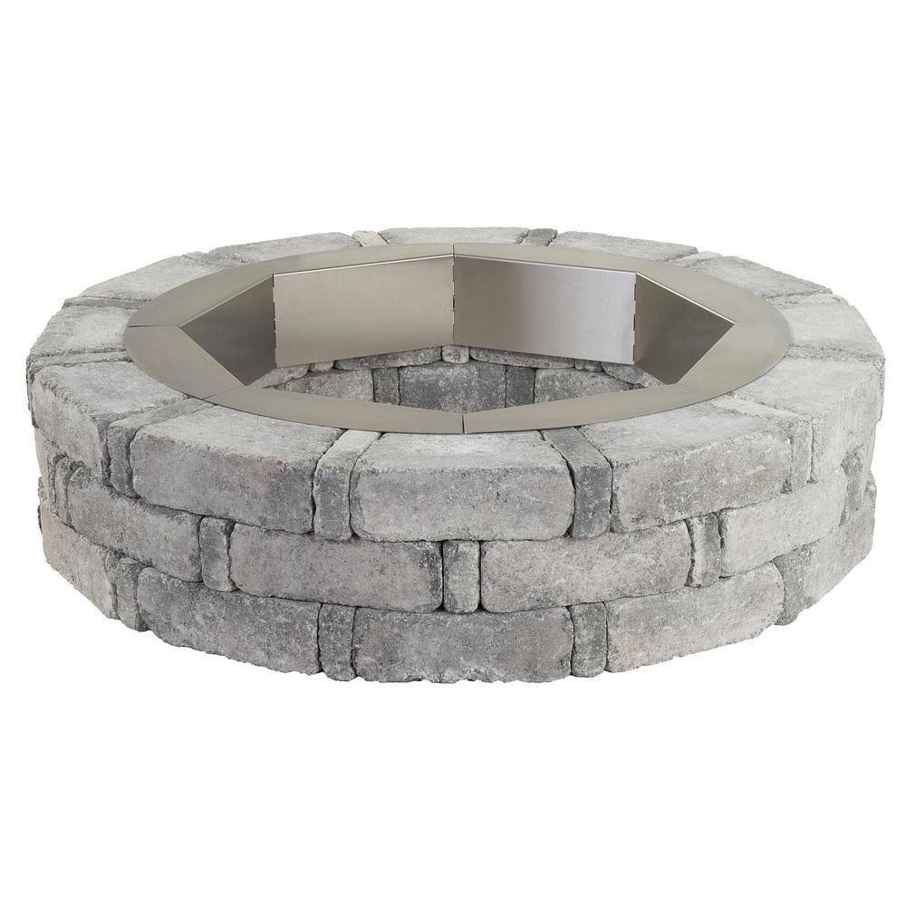 Pavestone 46 x 10.5 in. Round Concrete Fire Pit Kit Greystone Steel Insert