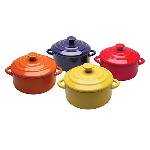 Colorful Stoneware Mini Casserole Pots with Lids - Set of 8