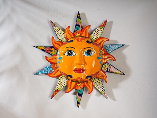 Mexican Talavera Pottery Wall Large Art Sun Face Handmade Decor Patio Porch Ceramic Art For Indoor Outdoor Home Garden Wall Sculpture Mexico Folk Art